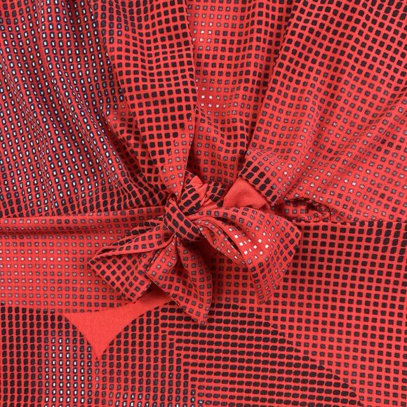 Clara Sun Woo Sz Small Dolman Sleeve Blouse Top Red Side Tie Abstract Print EUC - Picture 6 of 7